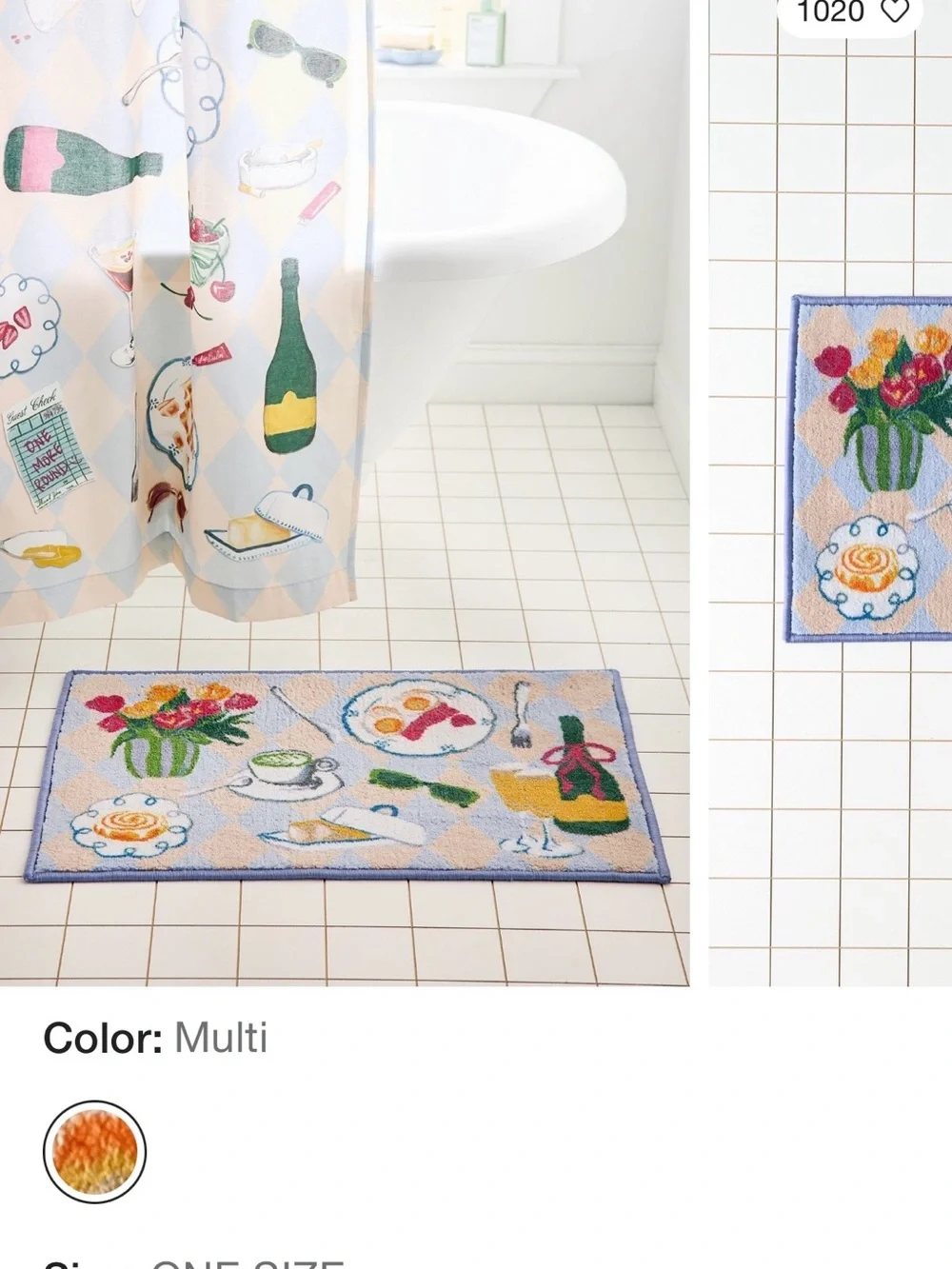 Bath Mat- Breakfast Print - Blue Beige, White